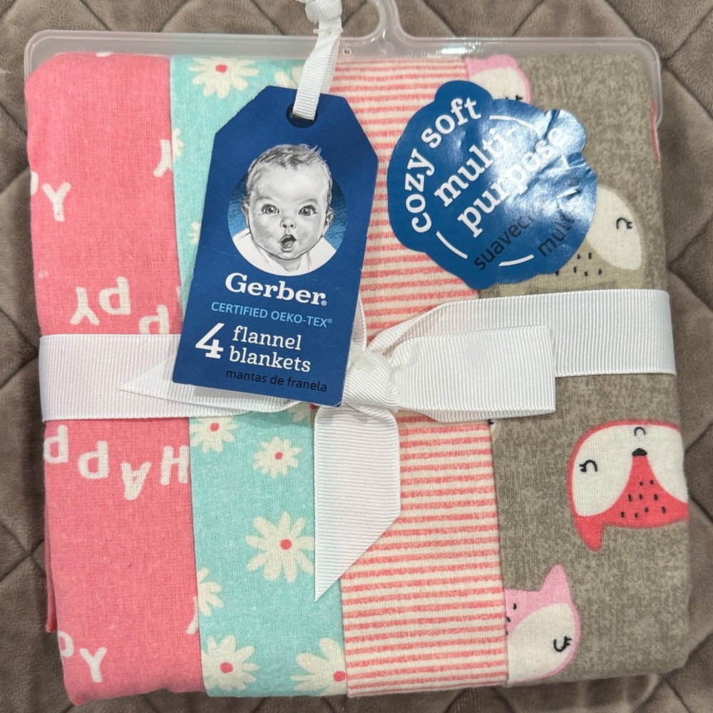 Gerber Cozy Flannel Blanket Set - Pink, Blue, Gray